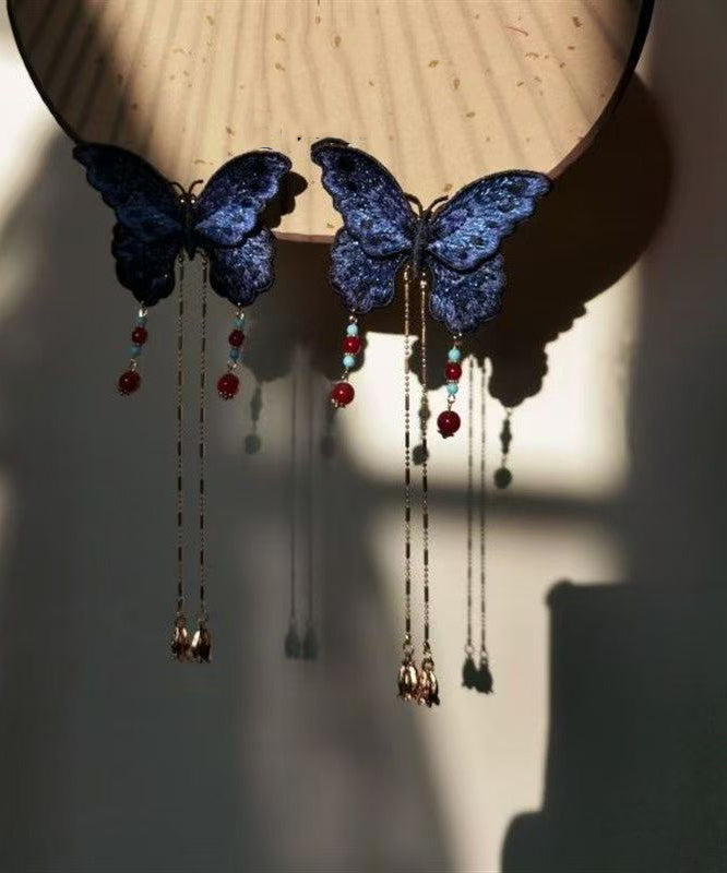 Épingle à cheveux papillon brodée et ornée d'une broderie originale en argent sterling bleu sur dorure - Amawinc