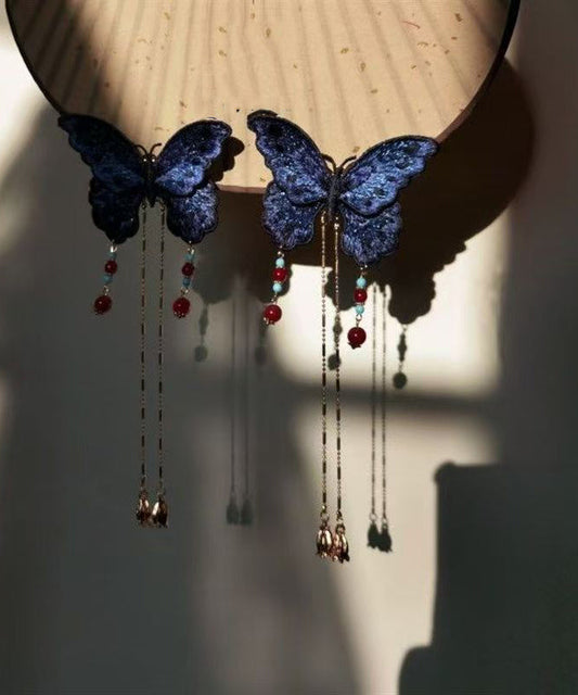 Épingle à cheveux papillon brodée et ornée d'une broderie originale en argent sterling bleu sur dorure - Amawinc
