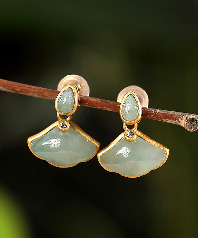 Boucles d'oreilles à tige en argent sterling cyan avec feuille de ginkgo et zircone surdoré au design original - Amawinc