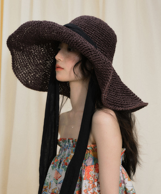 Chapeau de soleil respirant à large bord violet foncé au design original pour les vacances à la plage - Amawinc