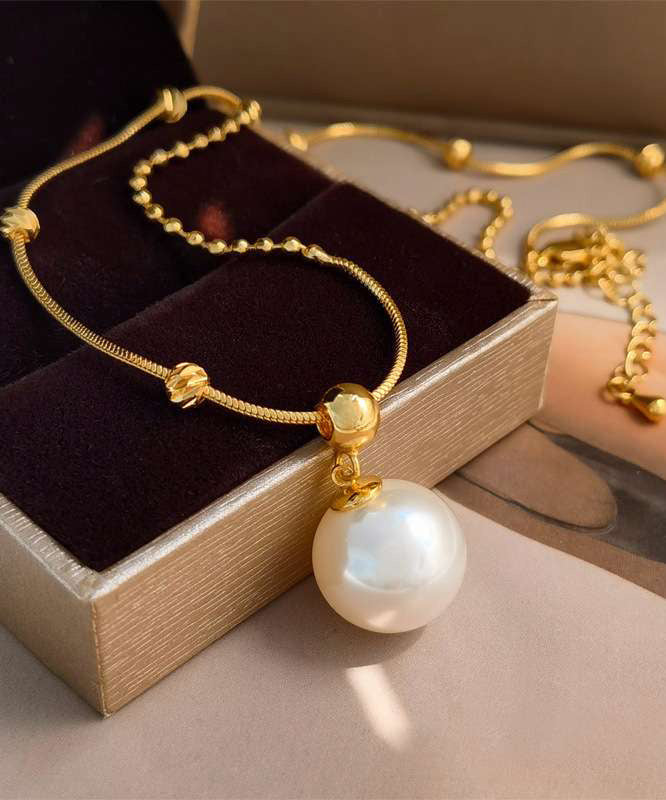 Collier avec pendentif en alliage de cuivre doré et perle au design original - Amawinc