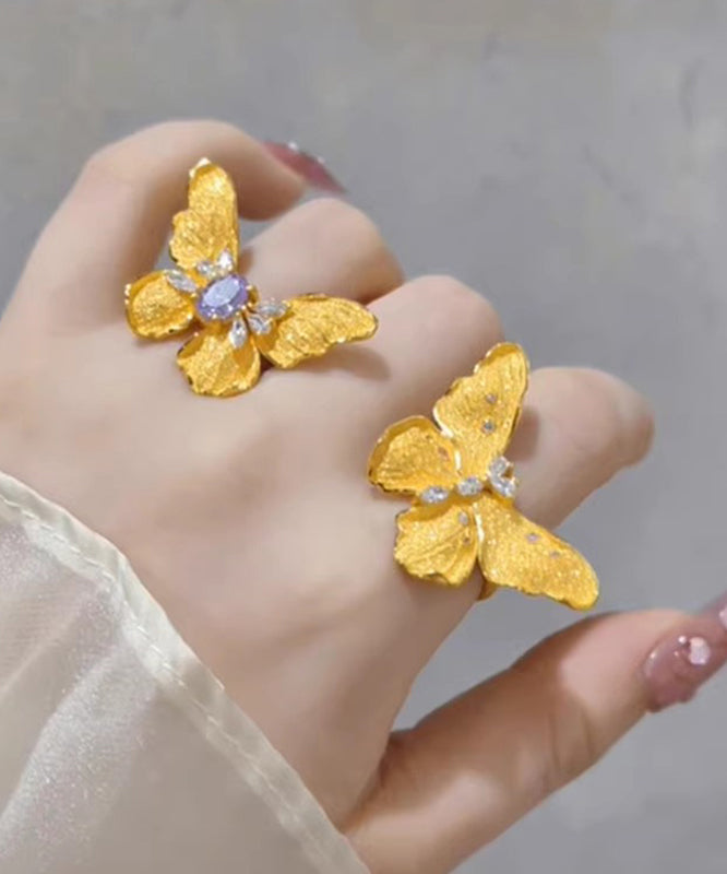 Bagues papillon originales en alliage de cuivre doré et zircon - Amawinc