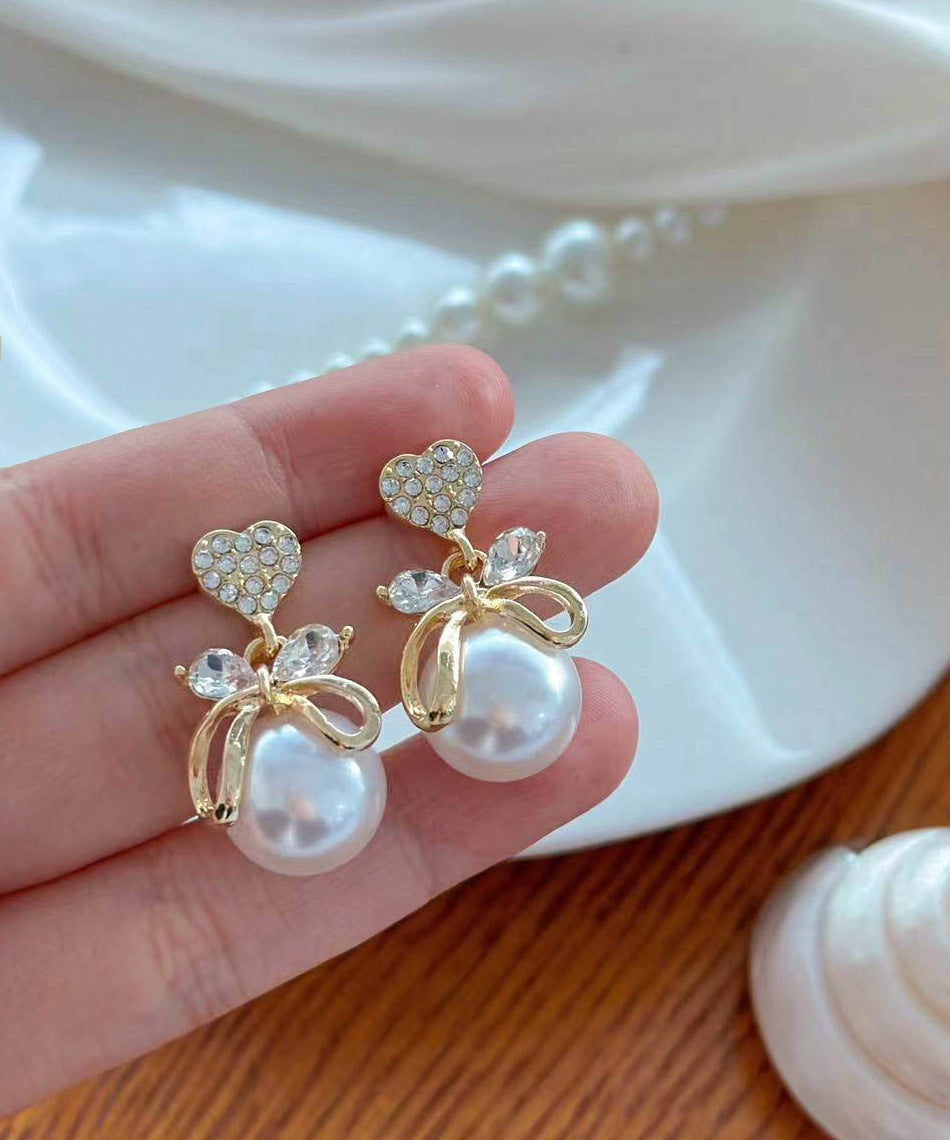 Boucles d'oreilles à tige originales en alliage de cuivre doré et zircon avec perles - Amawinc