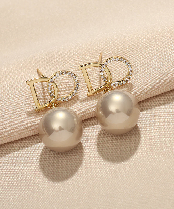 Boucles d'oreilles pendantes originales en alliage de cuivre doré et perles de zircon - Amawinc