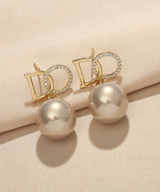 Boucles d'oreilles pendantes originales en alliage de cuivre doré et perles de zircon - Amawinc