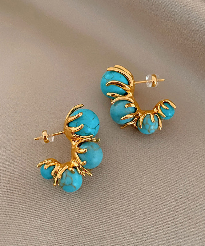 Boucles d'oreilles créoles originales en perles turquoise et cuivre doré - Amawinc