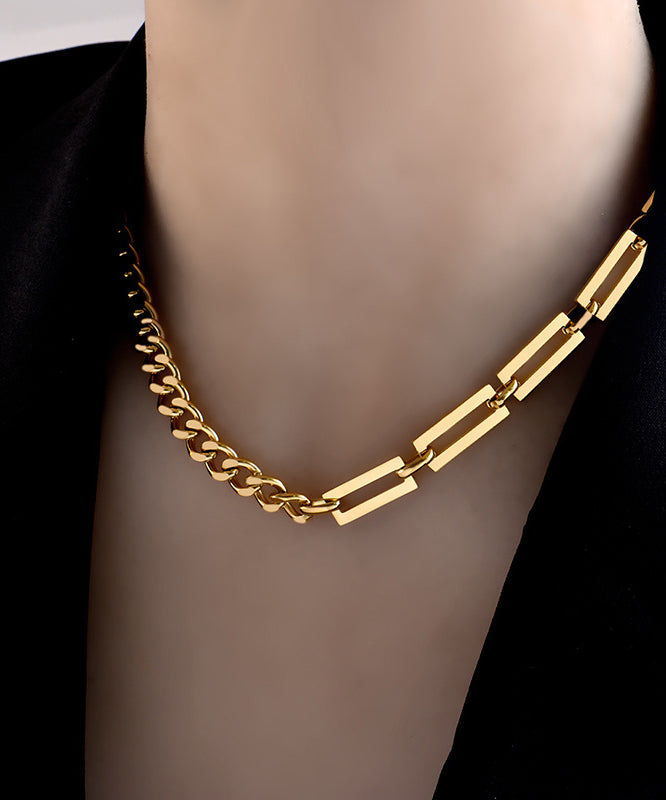 Collier chaîne en acier inoxydable doré au design original - Amawinc