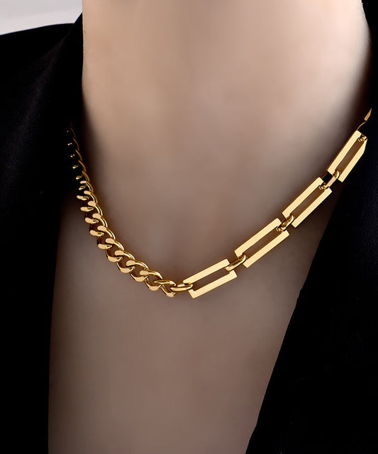 Collier chaîne en acier inoxydable doré au design original - Amawinc