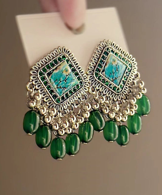 Boucles d'oreilles à pampilles en alliage de verre vert au design original - Amawinc