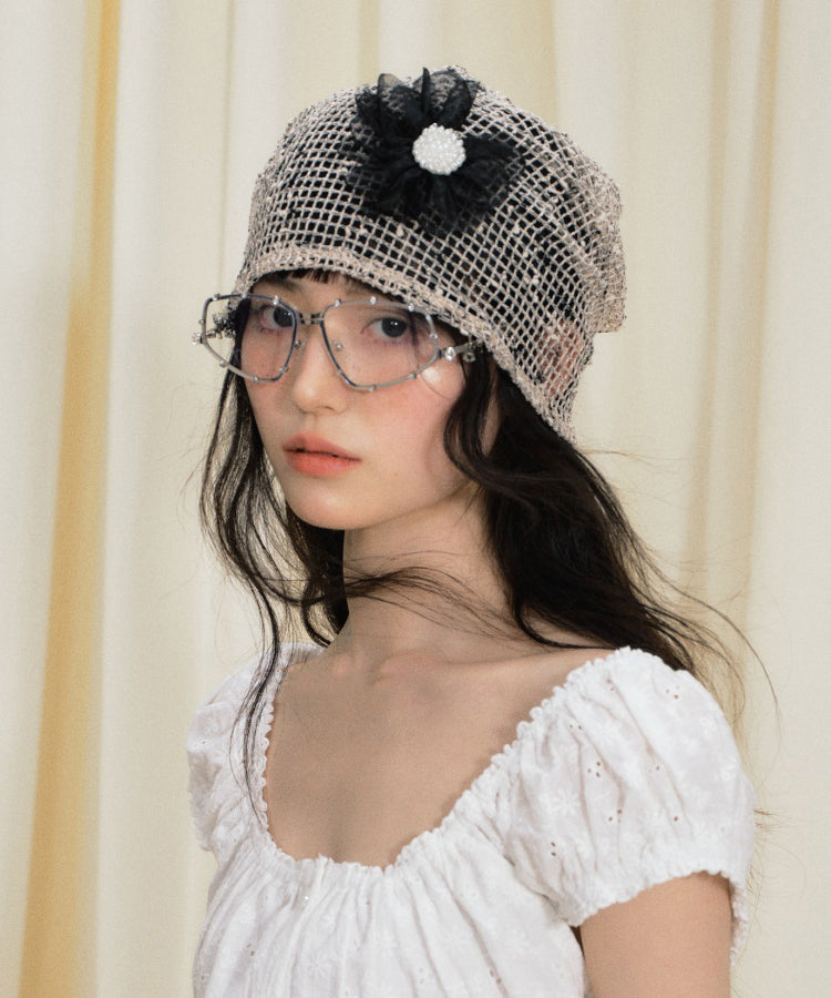 Bonnet boonie tricoté creux à fleurs kaki au design original - Amawinc