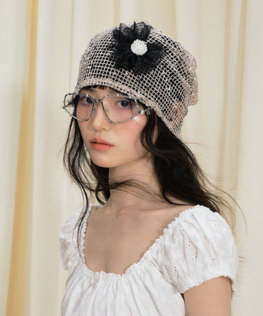 Bonnet boonie tricoté creux à fleurs kaki au design original - Amawinc