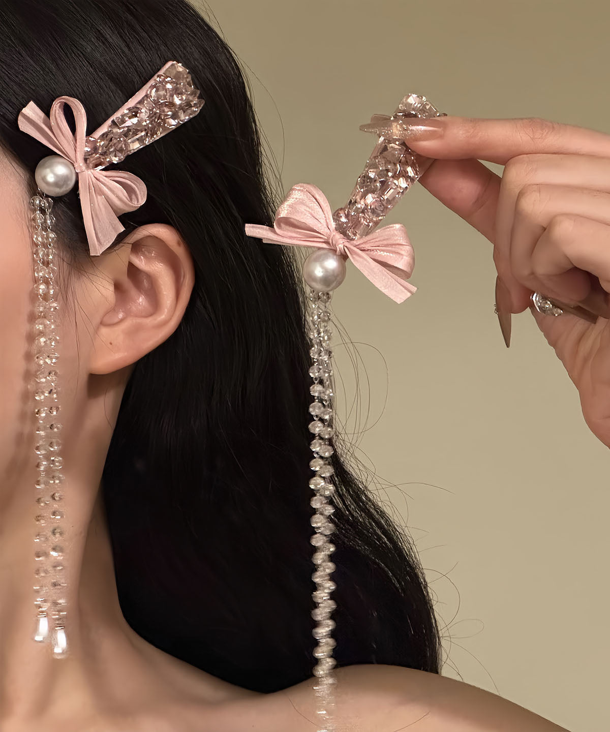 Épingle à cheveux originale en alliage rose avec perles et nœud en zircon - Amawinc