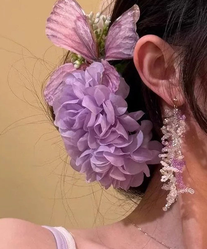 Épingle à cheveux originale en alliage violet, motif papillons amoureux de fleurs - Amawinc