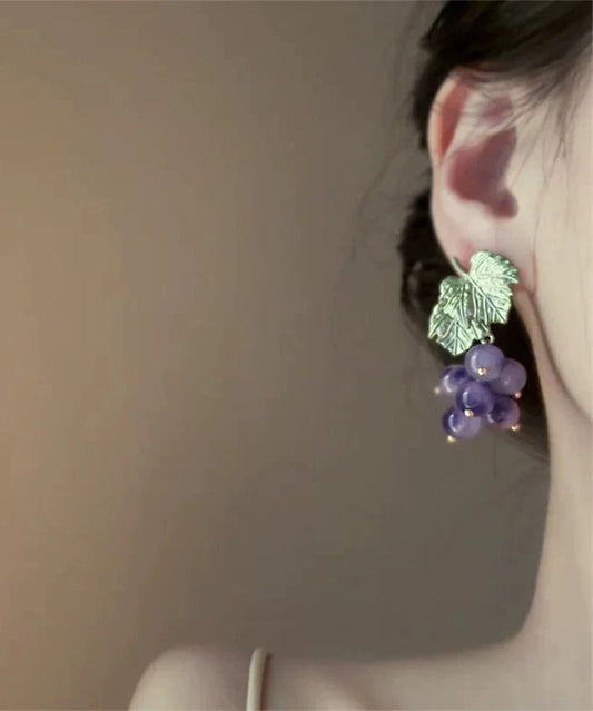 Boucles d'oreilles à tige en alliage de verre violet au design original en forme de raisin - Amawinc