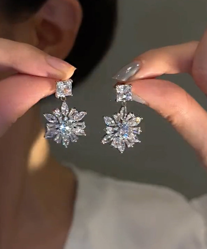 Boucles d'oreilles pendantes florales en alliage de soie et zircon au design original - Amawinc
