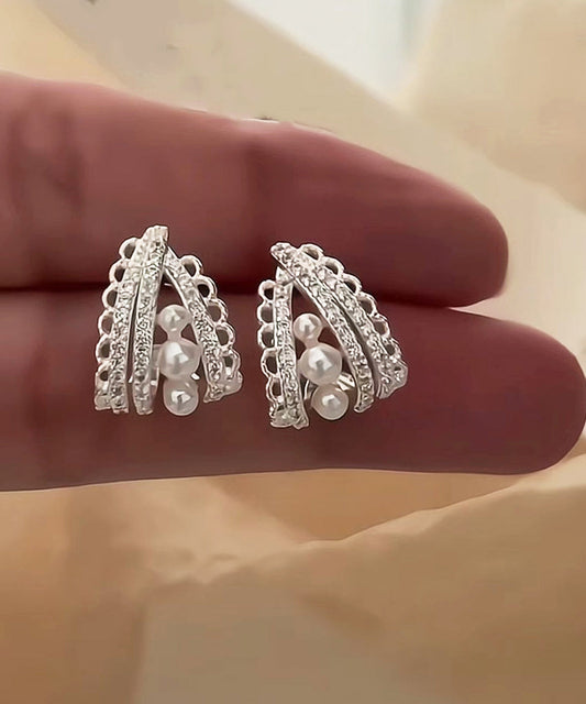 Boucles d'oreilles créoles ajourées en soie et cuivre, design original, avec perles - Amawinc