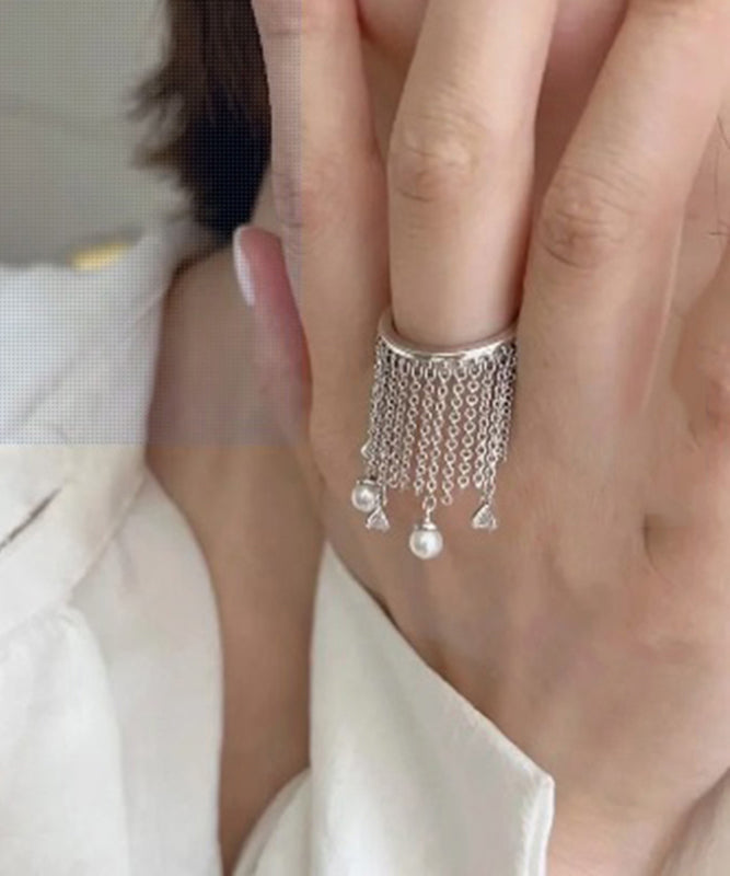 Bagues ouvertes à pompon en argent sterling et soie au design original - Amawinc