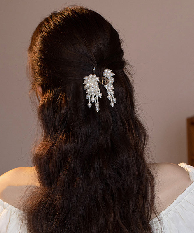 Épingle à cheveux à pompon en acrylique blanc et perles, design original - Amawinc
