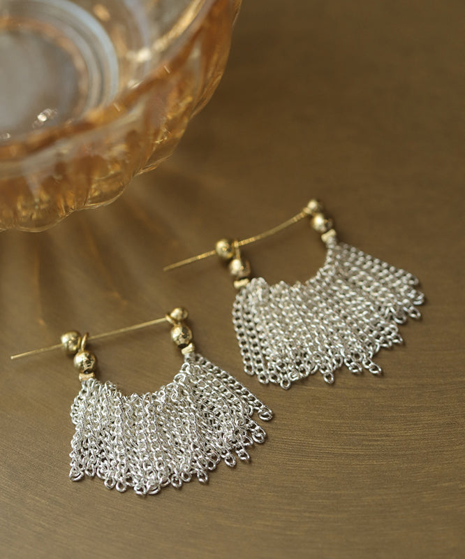 Boucles d'oreilles créoles à pompons en cuivre blanc doré au design original - Amawinc