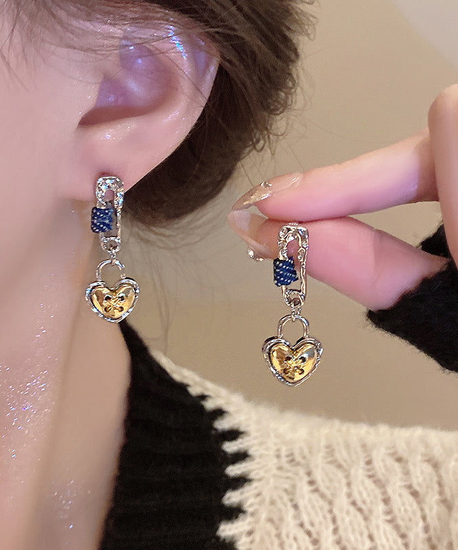 Boucles d'oreilles pendantes Love en alliage jaune au design original - Amawinc