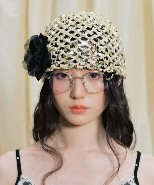 Chapeau Boonie original tissé à fleurs françaises avec paillettes ajourées - Amawinc