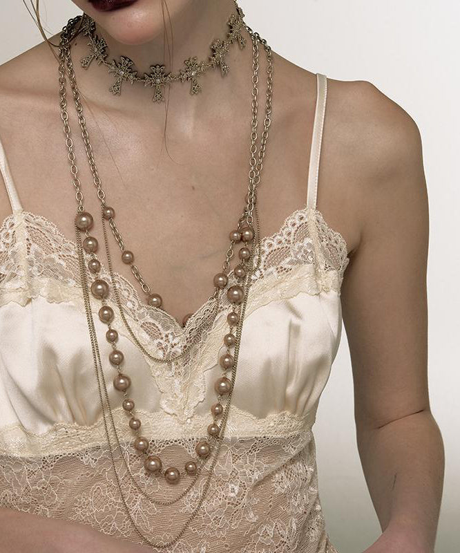 Collier lariat original en alliage d'or à double couche de perles - Amawinc
