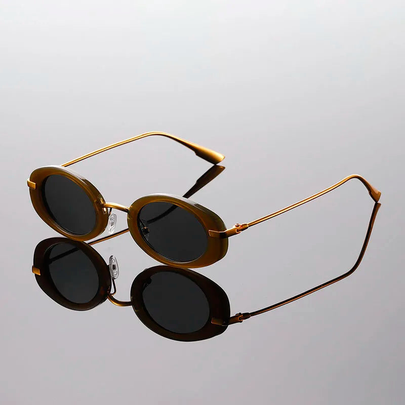 Orla Lunettes de Soleil Micro Oval Verres Petits Protection UV Totale Bras Doré Léger Silhouette Rétro Minimaliste