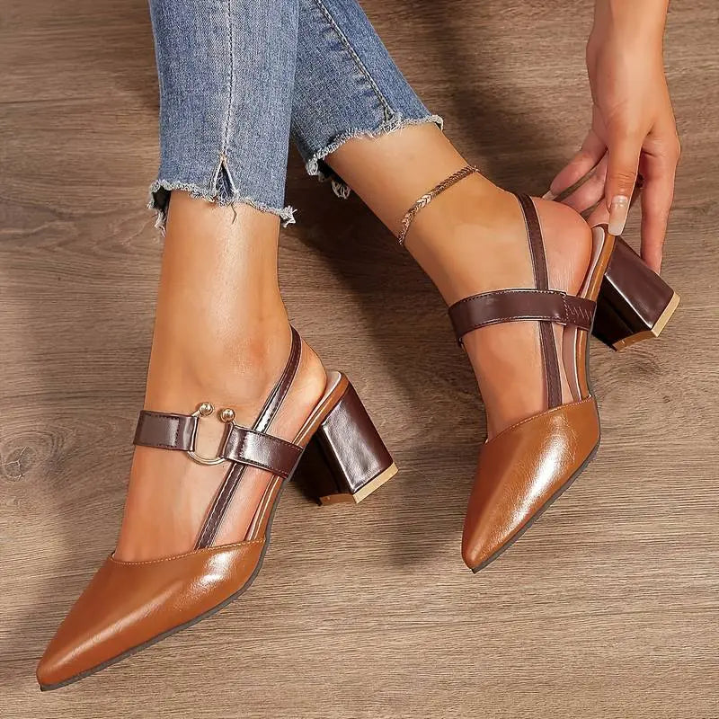 Amawinc Talons Basses pour Femmes Slingback Moderne Confort Toute la Journée Élégance Professionnelle
