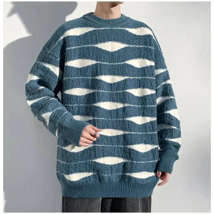 Pull En Maille Vague Inspirée Par L'Océan, Coupe Décontractée Et Respirante Idéal Pour Le Layering