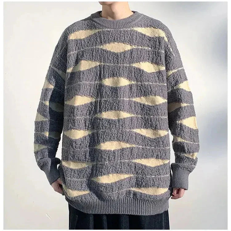 Pull En Maille Vague Inspirée Par L'Océan, Coupe Décontractée Et Respirante Idéal Pour Le Layering