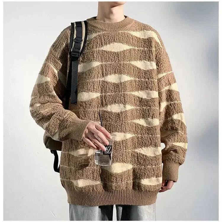 Pull En Maille Vague Inspirée Par L'Océan, Coupe Décontractée Et Respirante Idéal Pour Le Layering