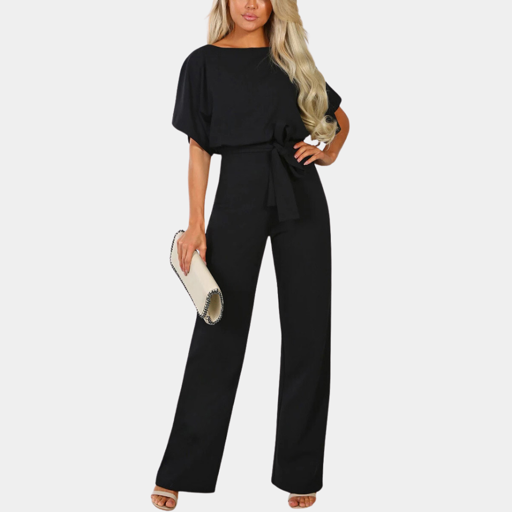 Combinaison Femme Manches Courtes Ceinture à Nouer Taille Jambes Évasées Élégante Confortable