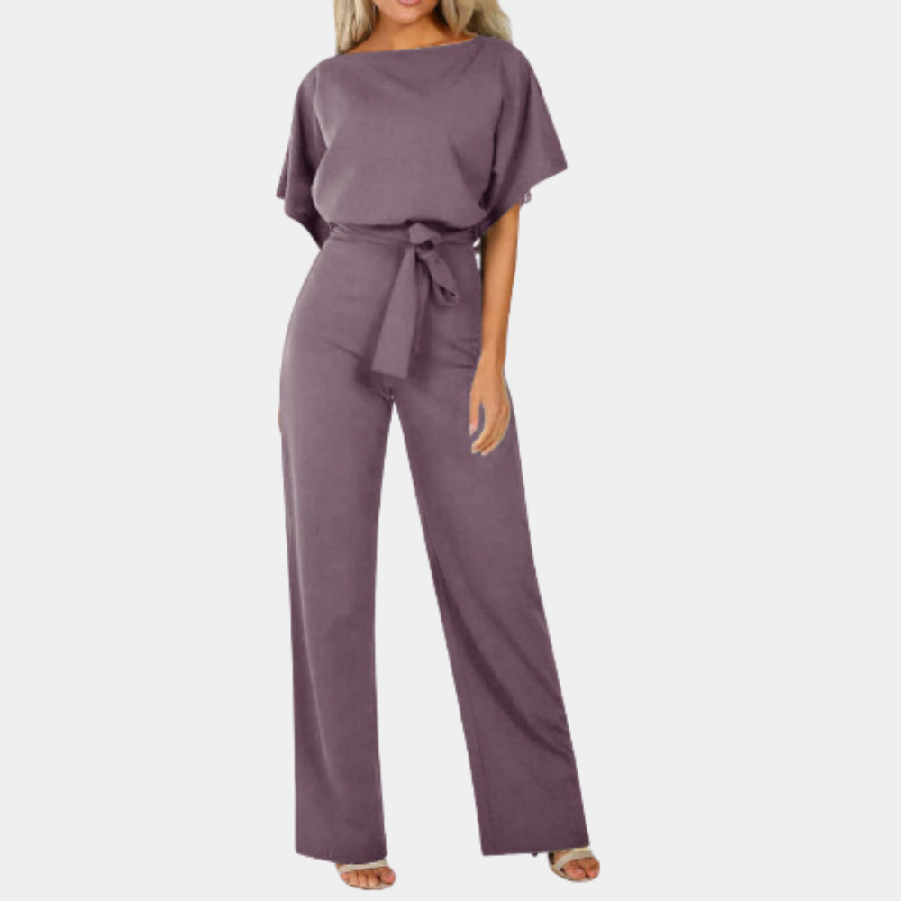 Combinaison Femme Manches Courtes Ceinture à Nouer Taille Jambes Évasées Élégante Confortable