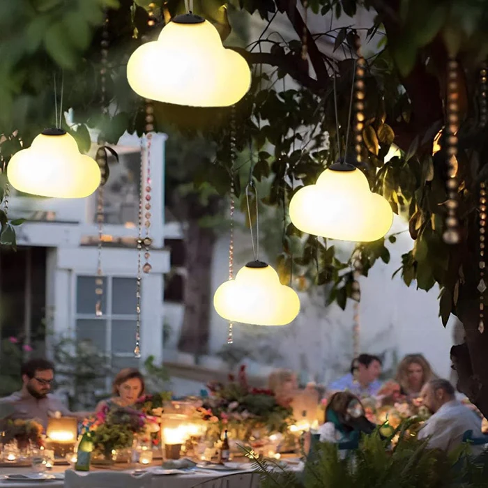 Minori Design LED Cloud Pendant Lamp, Milk White Metal/Acrylic, for the Garden