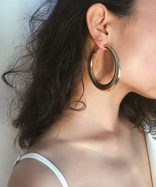 Boucles d'oreilles créoles ovales surdimensionnées en alliage de métal doré - Amawinc