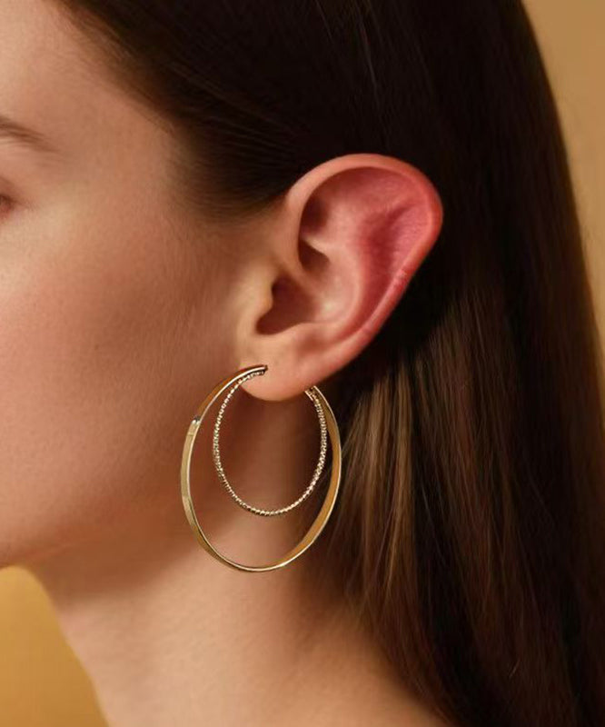 Boucles d'oreilles créoles surdimensionnées en acier inoxydable doré à double boucle - Amawinc