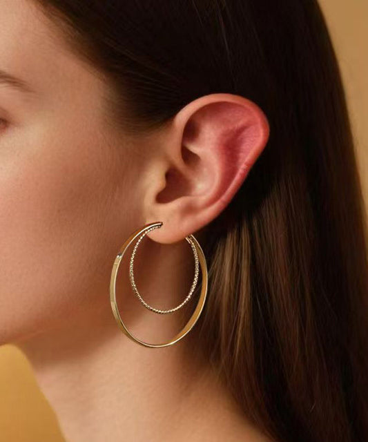 Boucles d'oreilles créoles surdimensionnées en acier inoxydable doré à double boucle - Amawinc