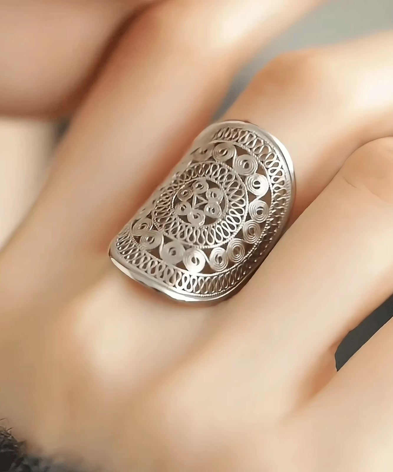 Bagues creuses surdimensionnées en argent sterling et soie - Amawinc