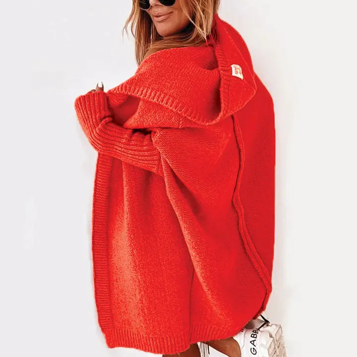 Cardigan Oversized À Capuche Pour Femmes Confortable En Maille Douce Idéal Pour Journées Fraîches Décontracté