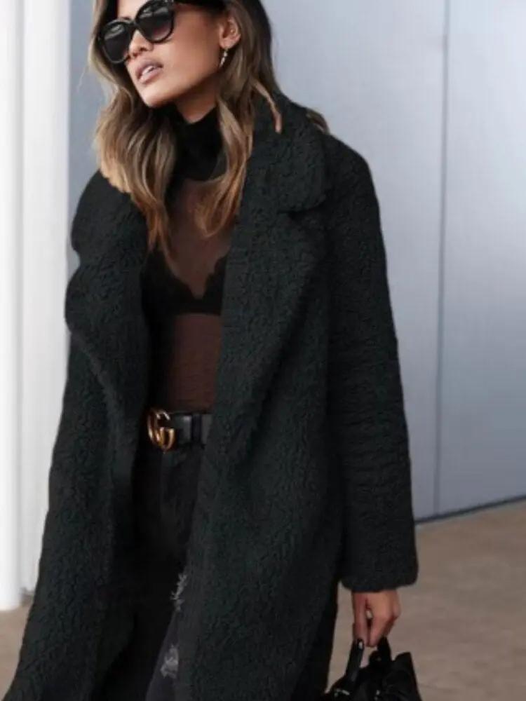 Manteau Oversize En Peluche Pour Femme Doux Et Chic Avec Col Revers Pour Hiver Confortable