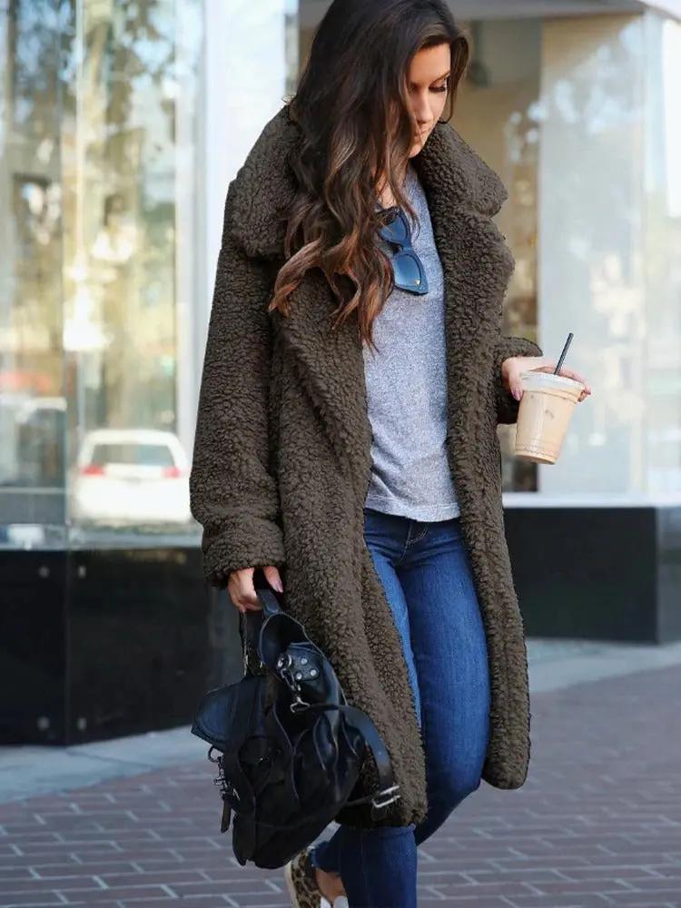Manteau Oversize En Peluche Pour Femme Doux Et Chic Avec Col Revers Pour Hiver Confortable