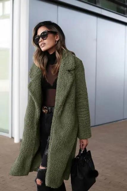 Manteau Oversize En Peluche Pour Femme Doux Et Chic Avec Col Revers Pour Hiver Confortable