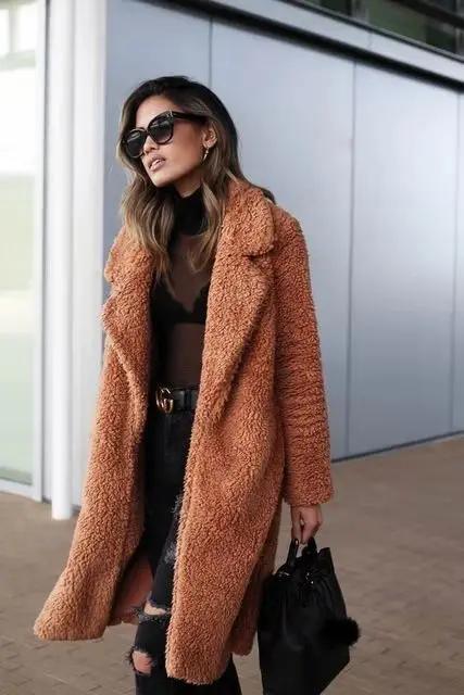 Manteau Oversize En Peluche Pour Femme Doux Et Chic Avec Col Revers Pour Hiver Confortable