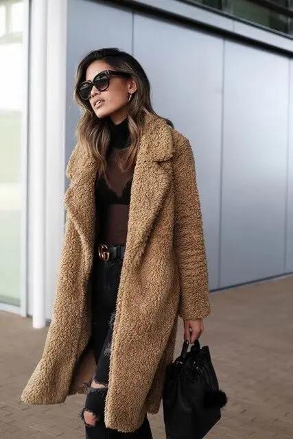 Manteau Oversize En Peluche Pour Femme Doux Et Chic Avec Col Revers Pour Hiver Confortable