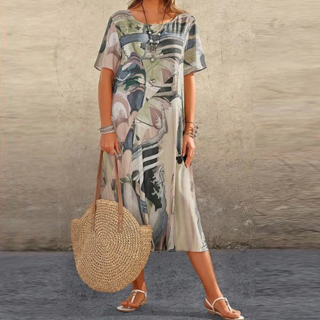 Damen-Midikleid mit elegantem, abstraktem Muster