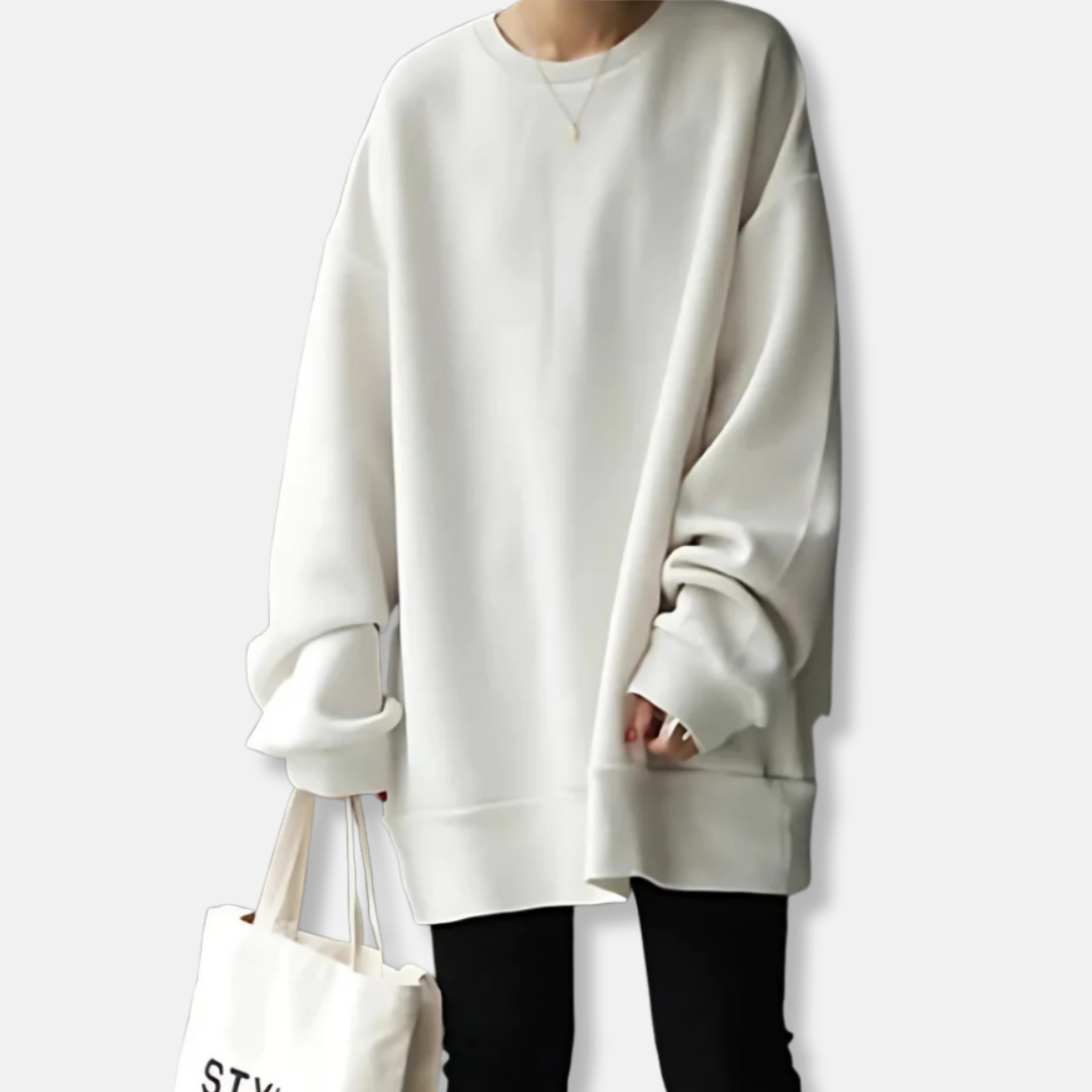 Sweat Femme En Maille Douce Avec Coupe Oversize Col Ras Du Cou Côtelé Longueur Tunique Pour Décontracté Sophistiqué