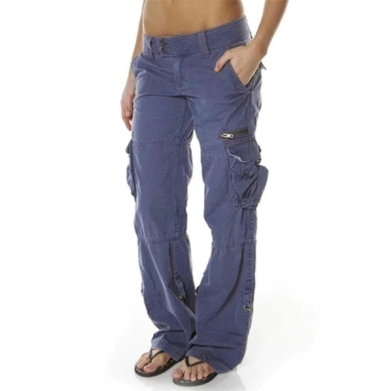 Pantalon Cargo Femme Coupe Décontractée Mélange Coton Grandes Poches Pratiques Et Tendance