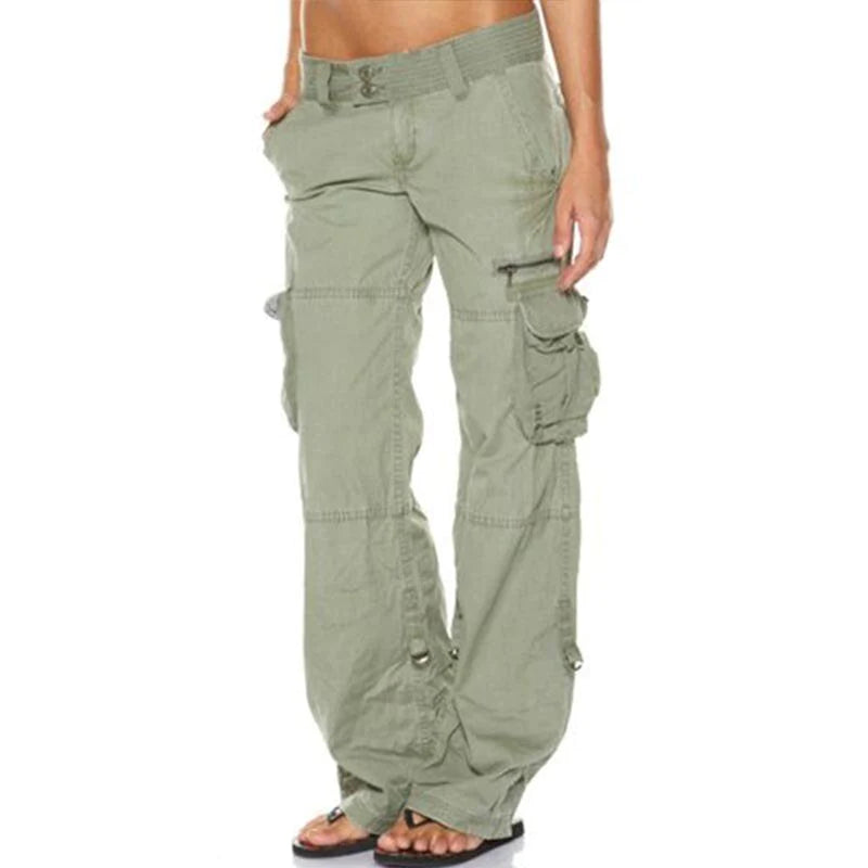 Pantalon Cargo Femme Coupe Décontractée Mélange Coton Grandes Poches Pratiques Et Tendance