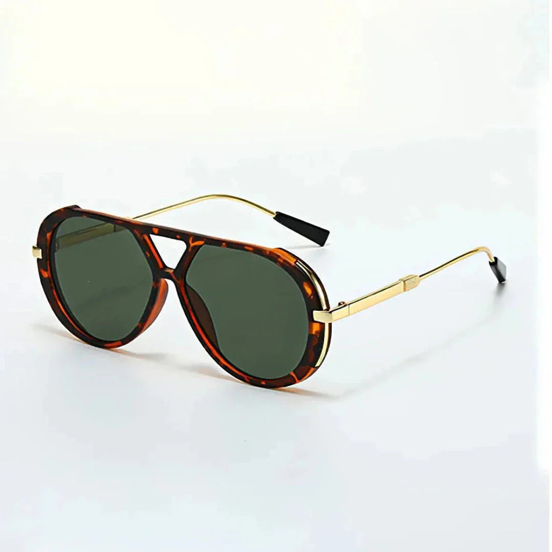 Lunettes Panther Aviateur Dégradé Verres Dégradés Monture Acétate Dorée Bras Métal Doré Style Vintage Moderne