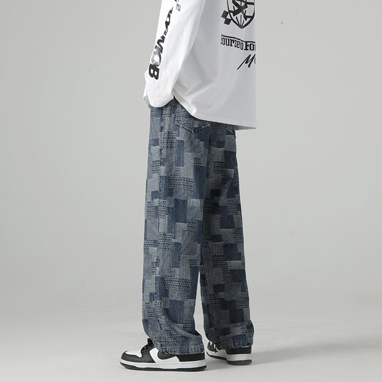 Paul Klee Denim Joggers Motif Géométrique Jacquard Confort Décontracté Coupe Droite Art Moderne